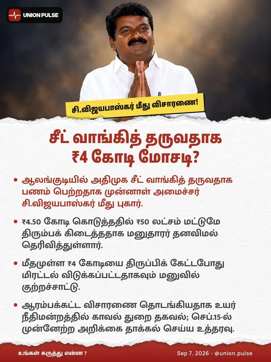 சீட் வாங்கித் தருவதாக ₹4 கோடி மோசடி?