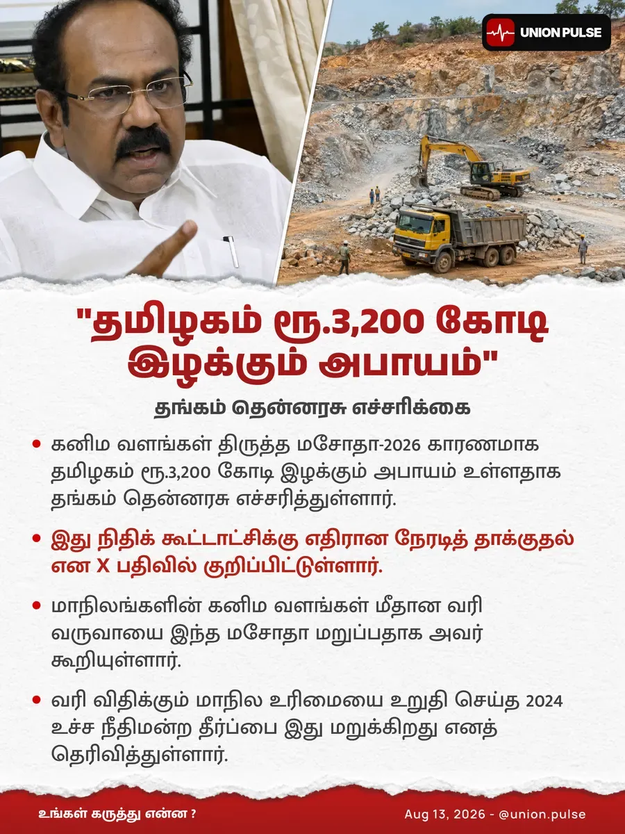 தமிழகம் ரூ.3,200 கோடி இழக்கும் அபாயம்