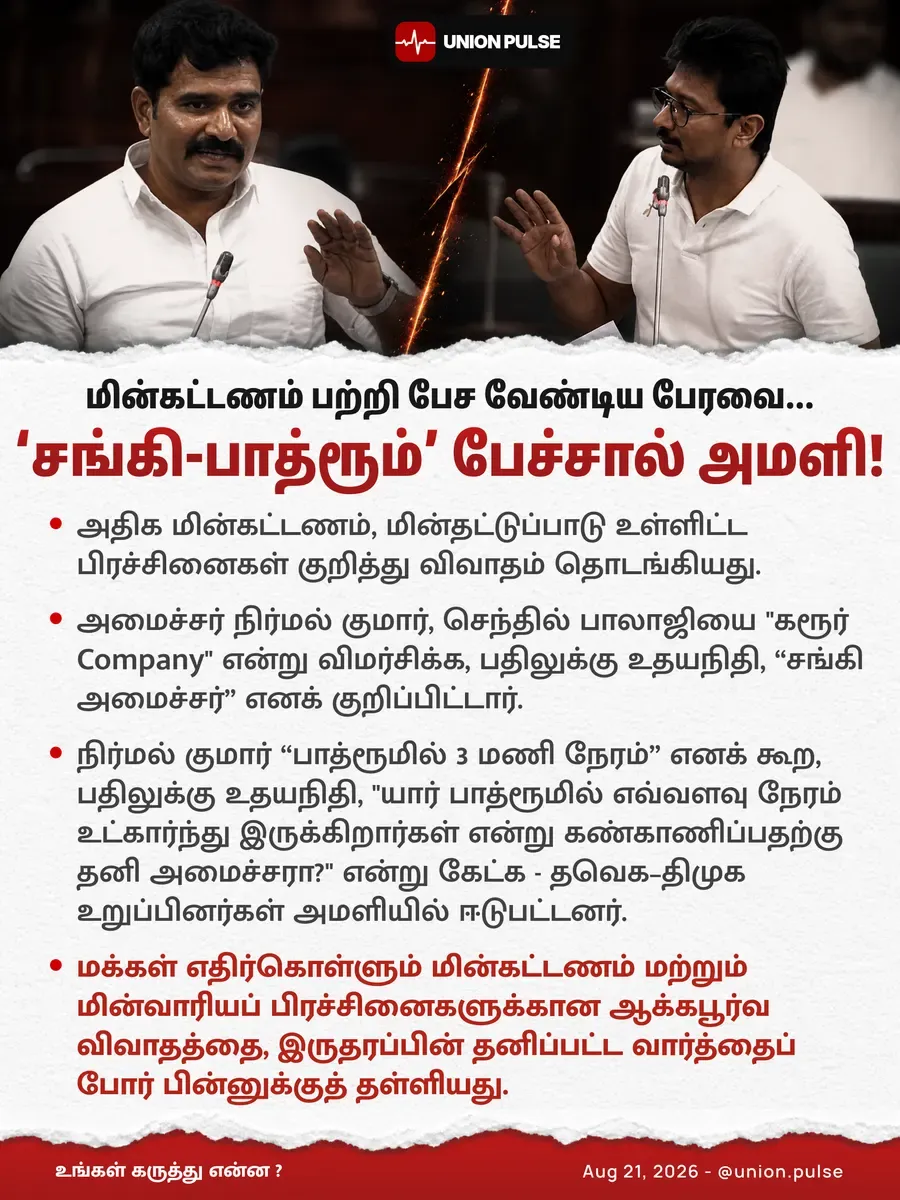 மின்கட்டணம் பற்றி பேச வேண்டிய பேரவை... ‘சங்கி-பாத்ரூம்’ பேச்சால் அமளி!