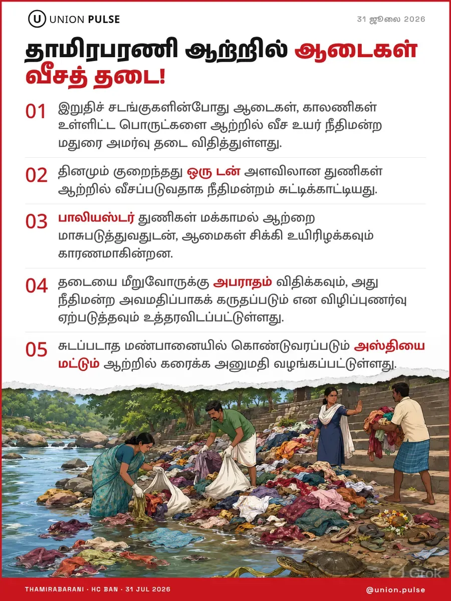 தாமிரபரணி ஆற்றில் ஆடைகள் வீசத் தடை!