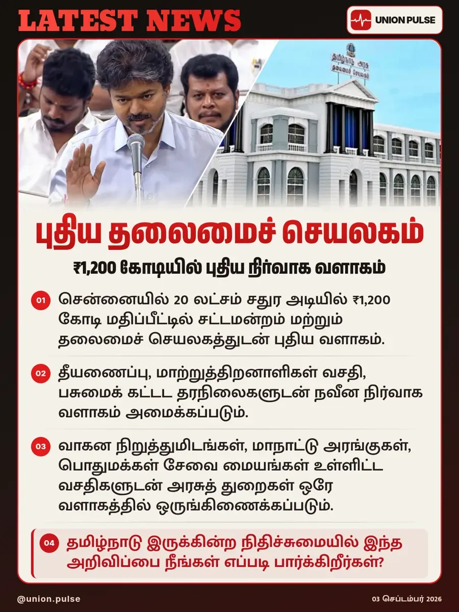 ₹1,200 கோடியில் சென்னையில் புதிய தலைமைச் செயலகம்!