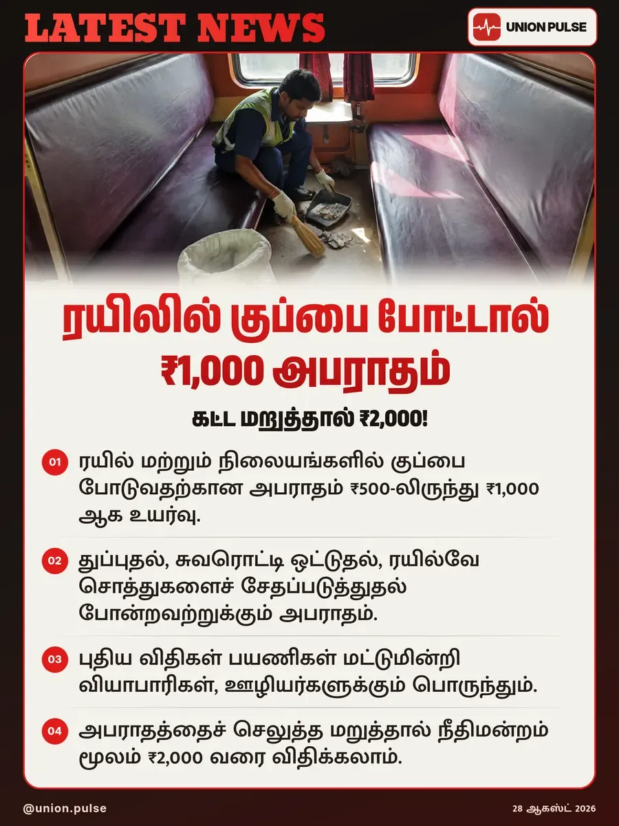 ரயிலில் குப்பை போட்டால் ₹1,000 அபராதம்